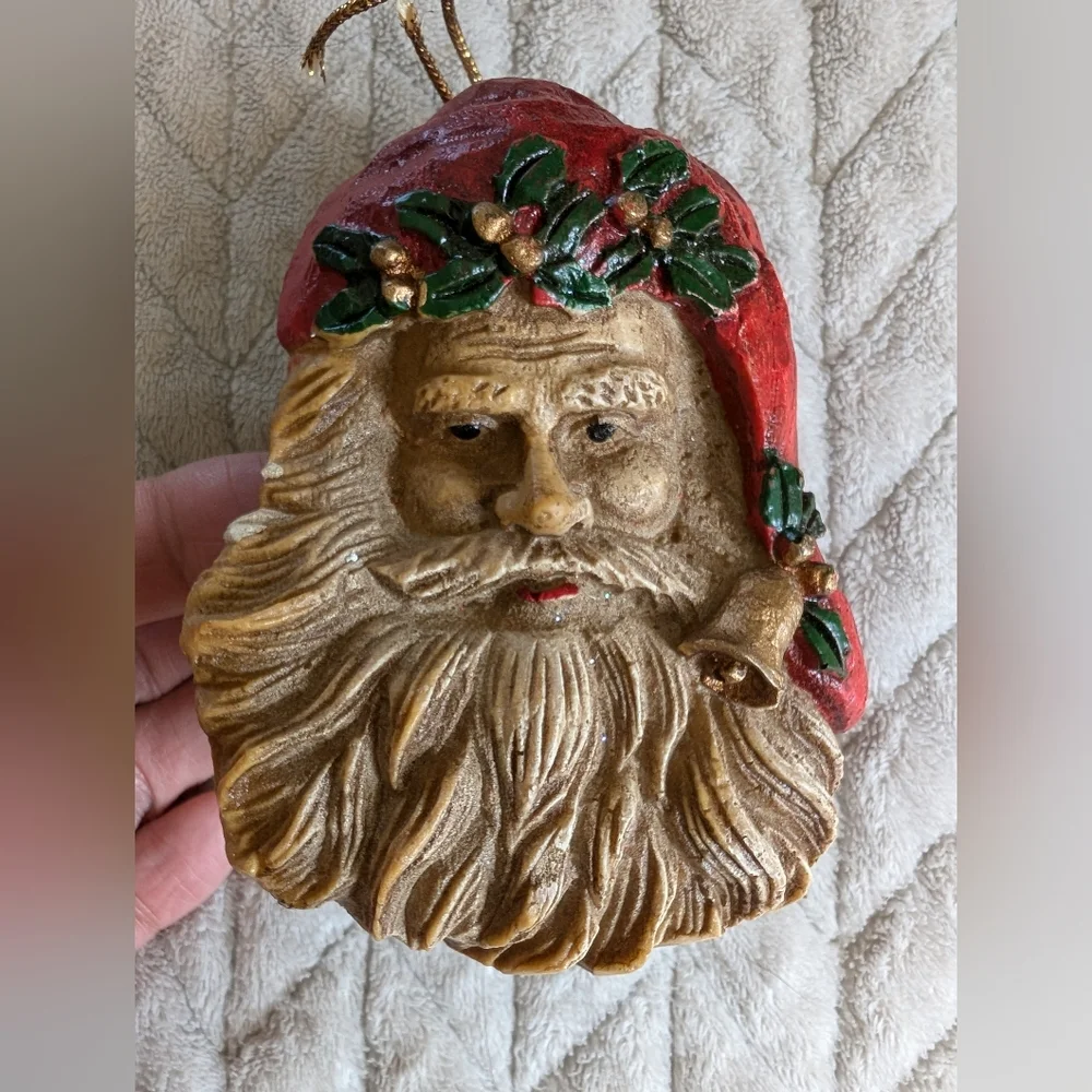 Vtg Old World Santa Face Head Christmas Ornament Woodland, Victorian, Foam Lot 3